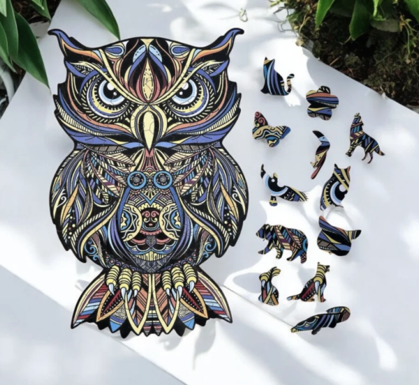 Colourful OWL - 62 piece fun wooden jigsaw puzzle